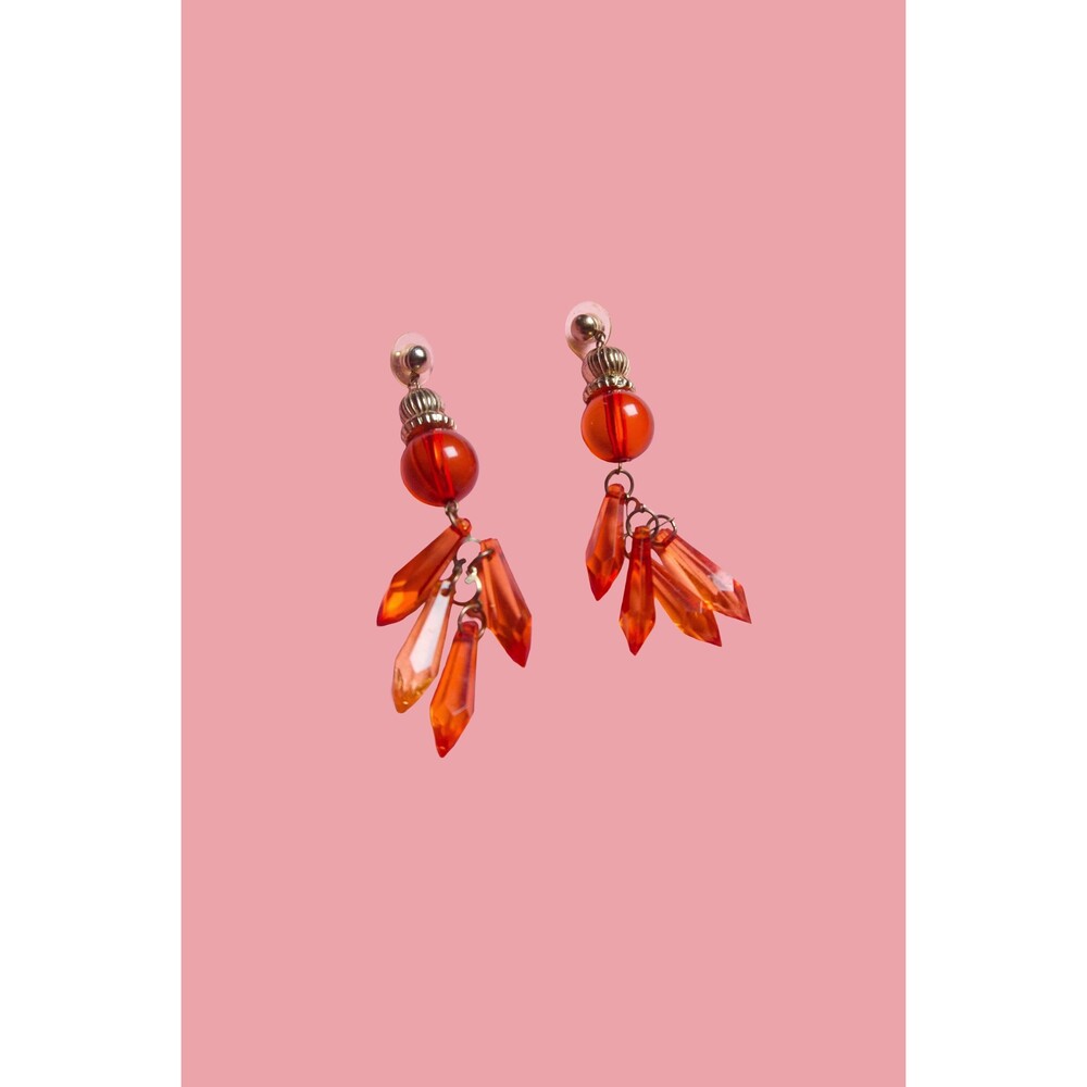 1960s-1970s Red Orange Plastic. Dangle COSTUME Jewelry Pierced Earrings. AS IS